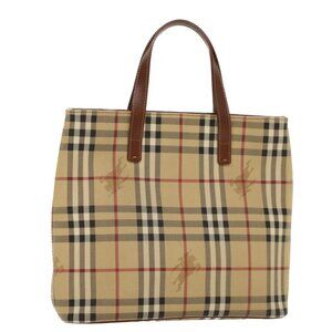 BURBERRY Nova Check Hand Bag PVC Leather Beige Auth yk8286V